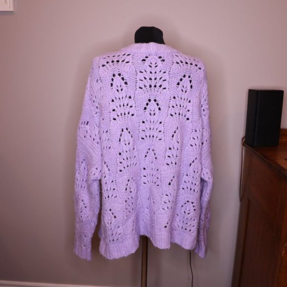 SOLD - Aerie Lilac Lavender Open Knit Pointelle Sweater Sz L - Picture 4 of 7
